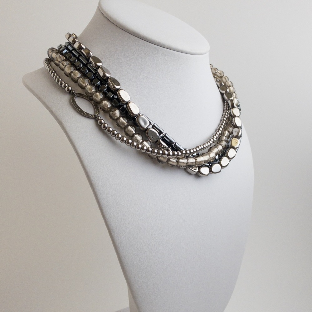 Silpada Sterling Silver Hematite Hailstone Foiled Glass 5 Multi Strand Necklace